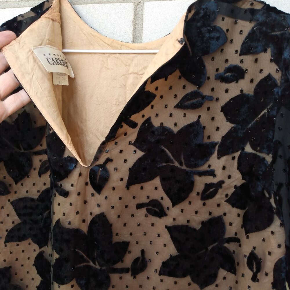 Vintage Burn Out Velvet Black Top Blouse Femme de Carriere Size Small 36 Made in - Picture 8 of 11